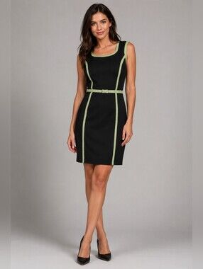 Black Sheath Dress with Green contrast Piping